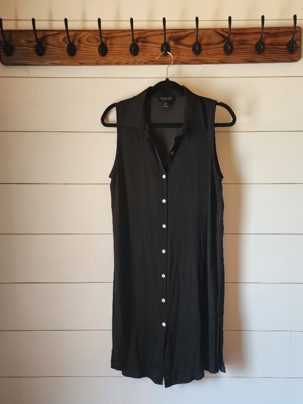 Rachel Zoe Black Sleeveless Button Front Shirt Dress M Collared Midi